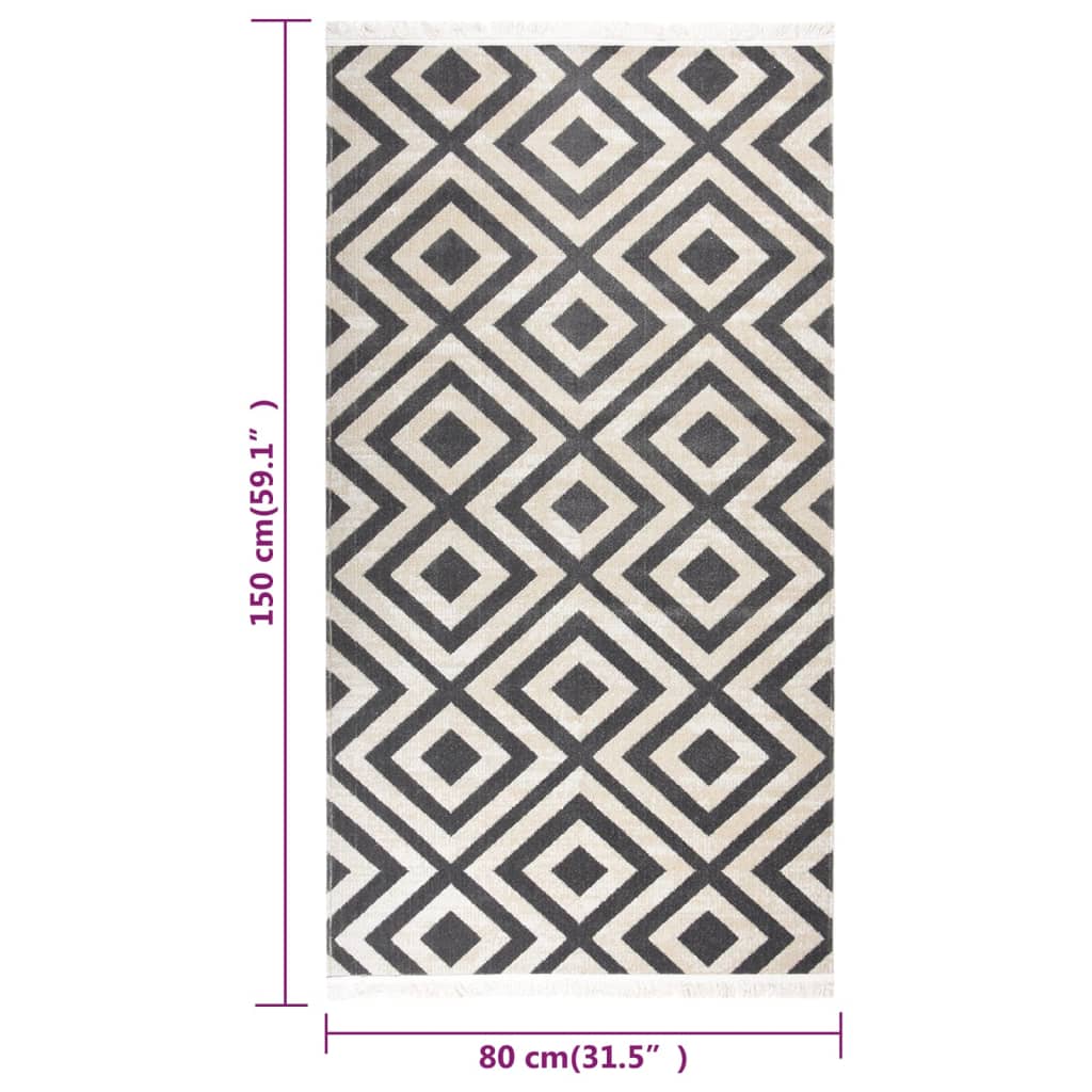 Tapis d'extérieur losange noir et beige 80x150cm 